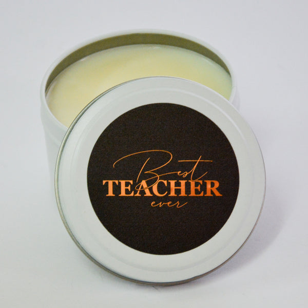 Best Teacher Ever Scented Candle Tin (opened)