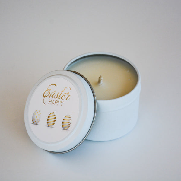 Easter Scented Candle Tin with lid opened