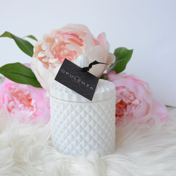 Geo Soy Wax Scented Candle in a white coloured jar 