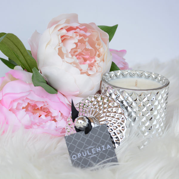Geo Soy Scented Candle in a silver coloured jar